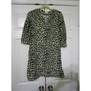 Judy Connally Womens Tunic Blouse Size Small Black Yellow Cheetah Print V-Neck